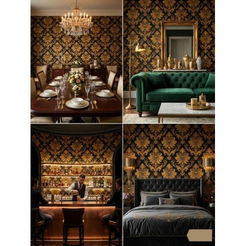 Generic Royal Gold Damask & Matte Black Luxury Wallpaper