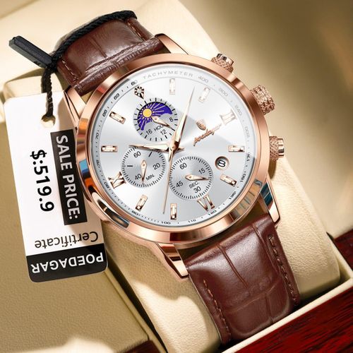 POEDAGAR Quality Leather Waterproof Wristwatch