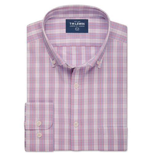 T.M Lewin Large Check Slim Fit Shirt - Blue Navy &White