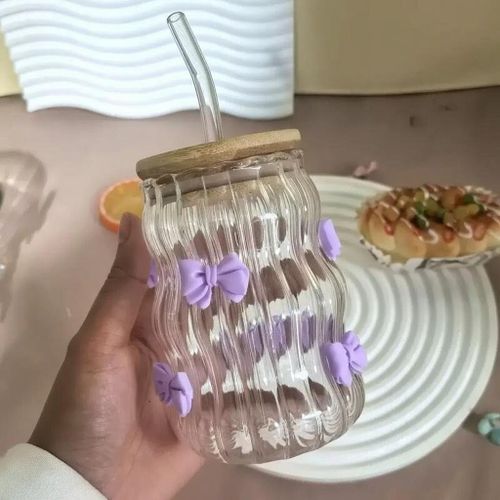 product_image_name-Generic-Classy Chic Glass mug with purple bow stylish hydration -2