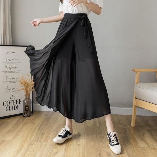 Generic Womens Summer Pleated Chiffon Skirt-Shape Wide-Leg