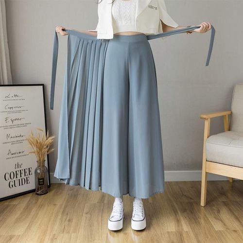 Generic Womens Summer Pleated Chiffon Skirt-Shape Wide-Leg