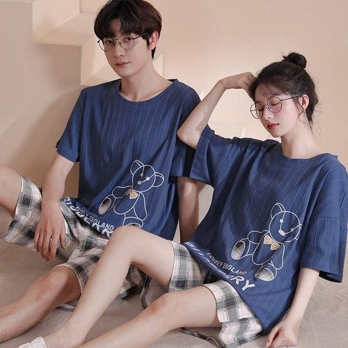 Generic Cotton Couples Pajamas Set For Men Women Summer Short Sleeves Sleep  Shorts Homewear Female Male Night Clothing Hombre