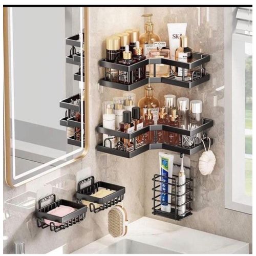 Generic 5in1 bathroom corner shower caddy and organizer set with adhesive wall mount