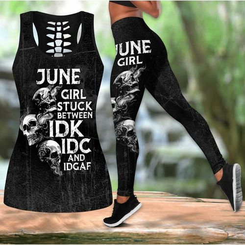 Generic Skull Combo Hollow Tank And Legging Outfit Print Yoga Set