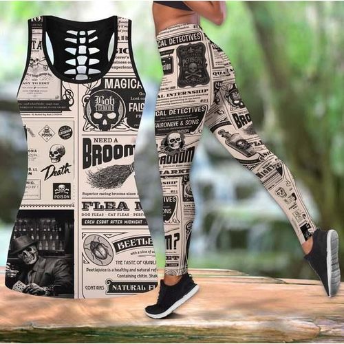 Generic Skull Combo Hollow Tank And Legging Outfit Print Yoga Set  Sleeveless Vest 6 Styles Summer Outfits For Women Plus Size Xs-8xl