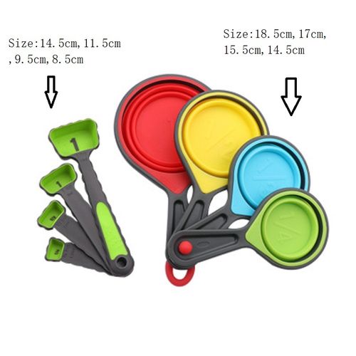 4/8Pcs Silicone Measuring Cup Measuring Spoon Collapsible Baking