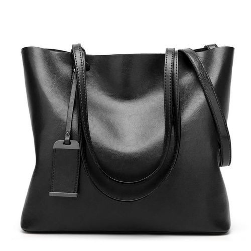 Fashion (black)Waxing Leather Bucket Bag Simple Double Strap Handbag  Shoulder Bags For Women 2020 All-Purpose Shopping Tote Sac Bolsa Feminina  MAA