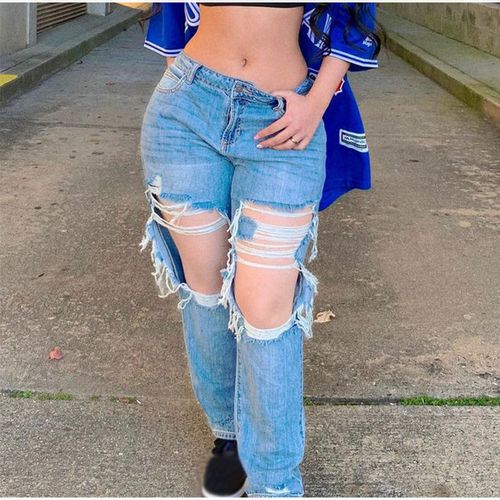 Fashion Y2k Low Rise Ripped Hole Straight Baggy Jeans Vintage Boyfriend ...