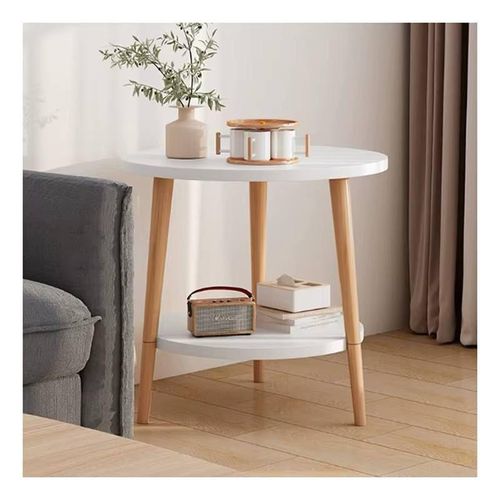 Generic Round 2-Layer Accent Table – Modern Wooden Side Table with Lower Storage Shelf