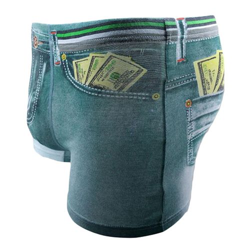 Generic Men's 3D Cotton Underwear Shorts Like Denim Jeans Boxers L Green
