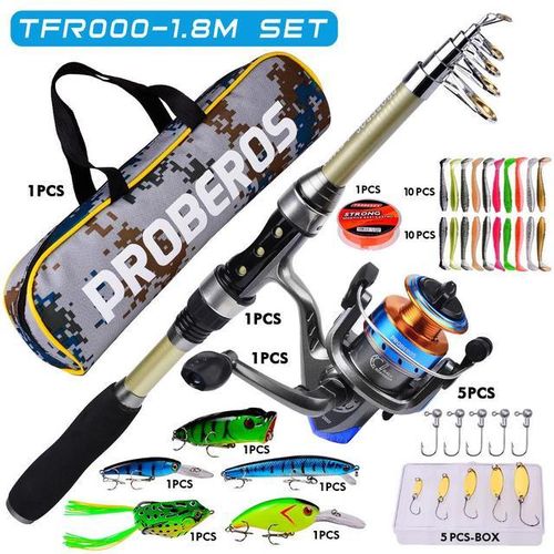 Generic Telescopic Fishing Rod Reel Combos Set 1.8m Carbon Fiber Pole With  Full Kits Bag For Beginner Youth Travel Saltwater Freshwater