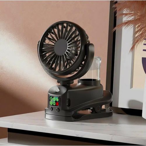 product_image_name-Generic-Mini Rechargeable Fan With Mist Spray humidifier and Digital Display With Clip+ Rotable Head-2