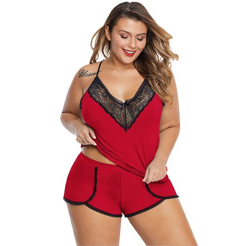 Fashion Woman Y Underwear Set Plus Size Lace Stitching See Through Mesh  Backless Suit