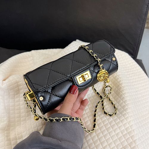 Small Chain Barrel Shaped PU Leather Bag Women Fashion Luxury Designer  Handbag