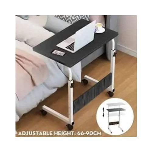 Generic Height Adjustable Mobile Laptop Table Bedside Desk With Wheels - Black