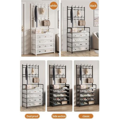 Generic 5-in-1 Entryway Hall Tree with Pull-Out Shoe Drawers, Coat Hooks, Open Shelf & Bottom Storage