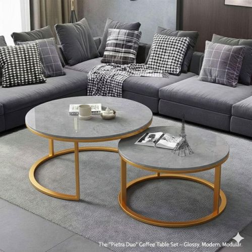 product_image_name-Generic-Real Marble Twin Center Table 80cm and 60cm – Grey-1