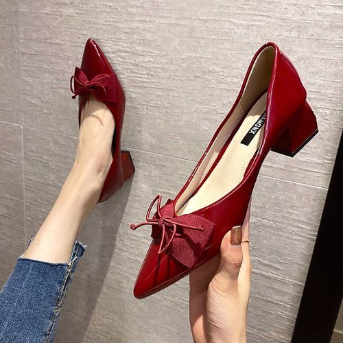 Chic / Beautiful Burgundy Office OL Suede Pumps 2021 Leather 7 cm Thick  Heels Pointed Toe High Heels Pumps