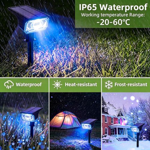 Generic 2PCS Solar Outdoor Spotlights Blue Light Landscape Lights Wall Mounted Ground Stake 3 Brightness Modes - image 3