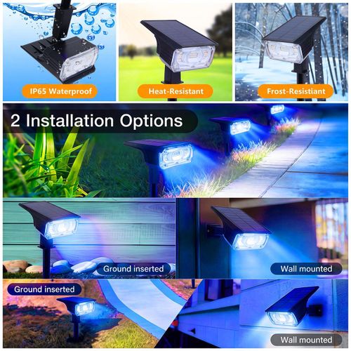 Generic 2PCS Solar Outdoor Spotlights Blue Light Landscape Lights Wall Mounted Ground Stake 3 Brightness Modes - image 7