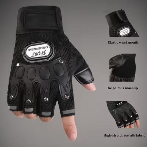 product_image_name-Fashion-2 pcs Half-Finger Cycling Sports Gloves - Durable, Non-Slip, Breathable Polyester Fabric with Grip Finger Tabs for Outdoor Training & Activities - Black, Cycling Accessories, Perfect for-1