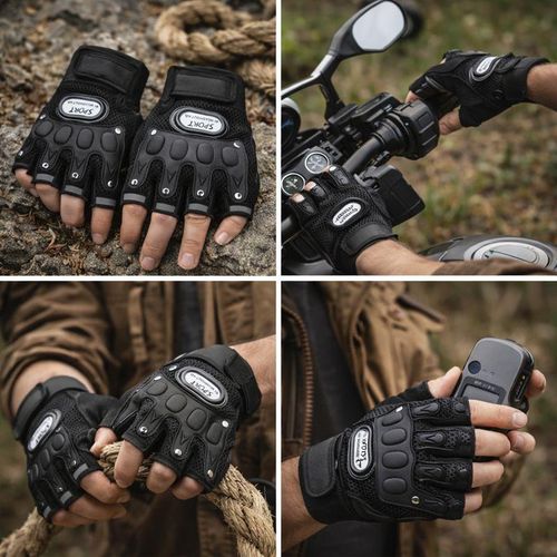 product_image_name-Fashion-2 pcs Half-Finger Cycling Sports Gloves - Durable, Non-Slip, Breathable Polyester Fabric with Grip Finger Tabs for Outdoor Training & Activities - Black, Cycling Accessories, Perfect for-6