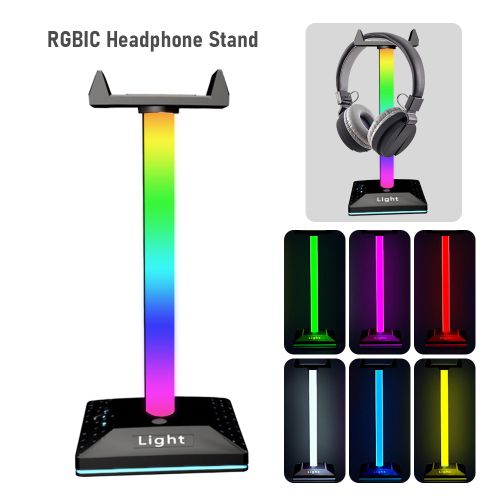 Generic RGB Headphone Stand Earphone Holder 7 Light Dual USB Ports