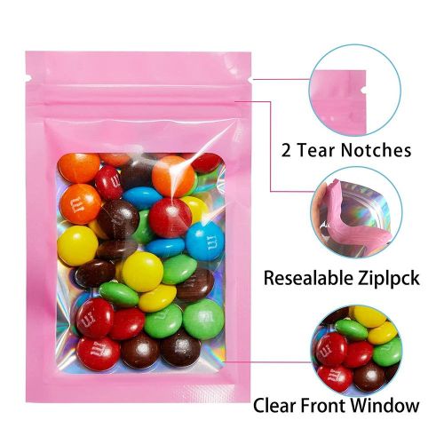 200 Pack Resealable Mylar Bags Smell Proof Pouch Aluminum Foil Packaging Plastic Ziplock Bag,Small Mylar Storage Bags for Bulk Candy,Cookies,Snack