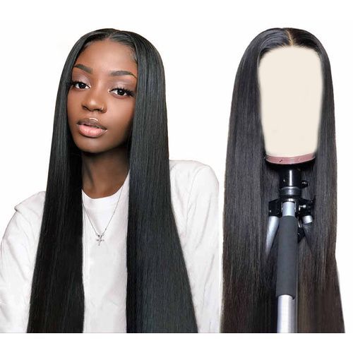 product_image_name-Fashion-Ladies Rose Net Black Long Straight Synthetic Wig-28inch-1