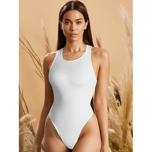 Fashion Classic Fashion Pin Down Armless Top For Ladies- Body Suit