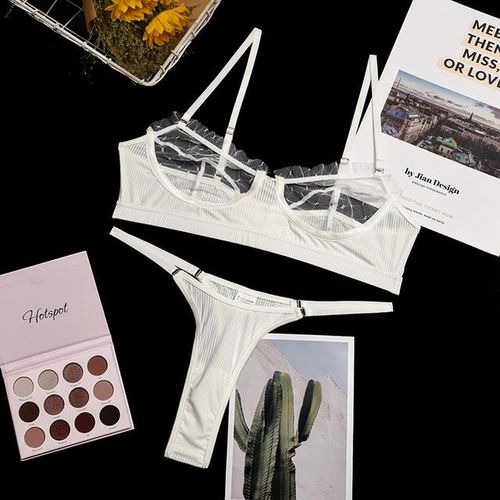 Generic 2pcs Mesh Hollow Bra And Panty Set Sexy Transparent Bras Female  Lingerie Set Seamless Thin Bralette Large Size Underwear Women