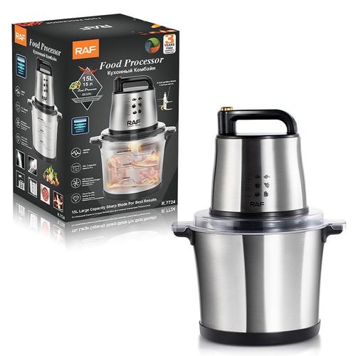 RAF 15L Capacity Food Processor 4 Adjustable Blades Multifunctional Steel Chopper