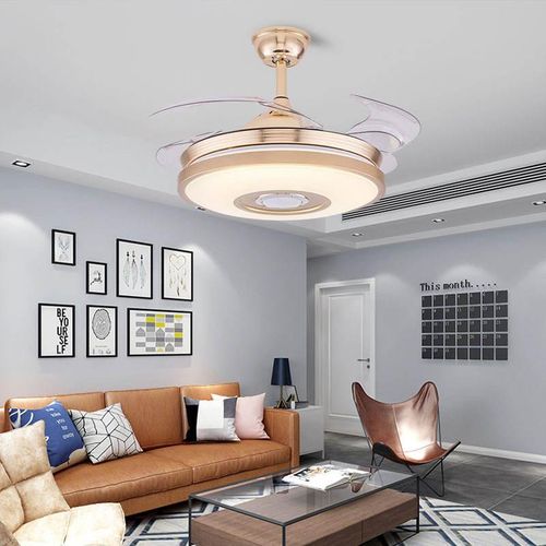 Generic Smart Bluetooth Speaker 42-Inch LED Retractable Ceiling Fan Chandelier With Bluetooth Speaker