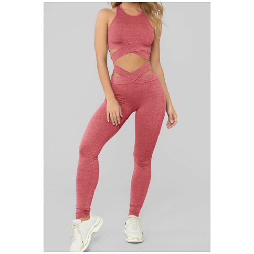 Women Criss Cross Bandage High Waisted 2 Piece Outfits Yoga Leggings with  Sports Bra Tracksuit 