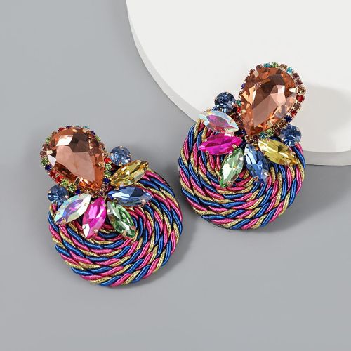 product_image_name-Fashion-New multicolour rhinestone polyester elastic thread earrings for women-3