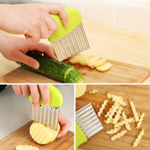 Stainless Steel Potato Chip Slicer Dough Vegetable Fruit Crinkle Wavy Slicer  Knife Potato Cutter Chopper French Fry Maker