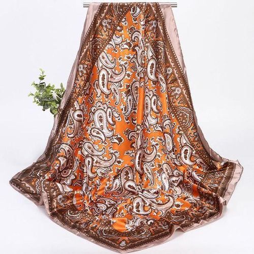 product_image_name-Fashion-Women Printed Silk Vintage Scarf/Shawl female Trendy Headscarf -Coffee Brown-1