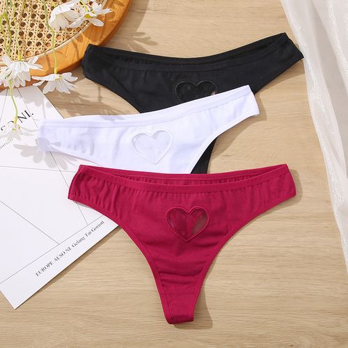 Fashion 3PCS/Set Cotton Panties Women Lace Transparent Heart Low_Waist  Underpant Hollow Out Briefs Seamless Women's Underwear Lingerie(#SET 26)