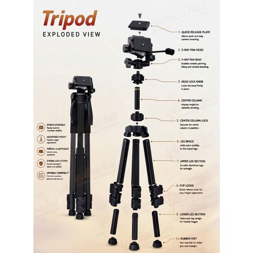 Generic CAMERA / CAMCORDER TRIPOD, STANDARD STABLE & DURABLE LIGHTWEIGHT