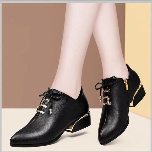 Fashion Women's Fashion Business Work Casual Leather Shoes-Black