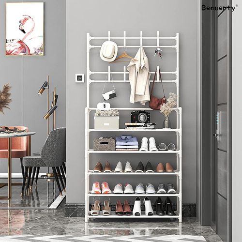 Generic 5-Tier Freestanding Coat Rack & Shoe Organizer - White - image 3