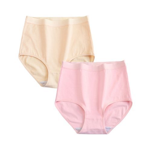 Fashion FallSweet 2 Pcs / Lot ! Cotton Underwear Women High Waist Panties  Comfortable Solid Color Underpants Plus Size M_XXXL(#beigepink)