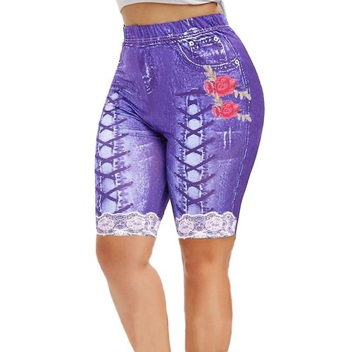 Fashion Plus Size Women Yoga Shorts Leggings Summer Denim Ladies Short Pants  Summer Floral Printed High Waist Female Shorts 2021