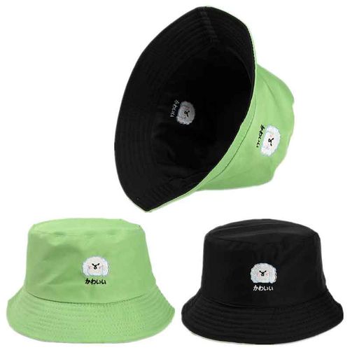 Fashion Bucket Hats For Women English Letters Cotton Double-sided