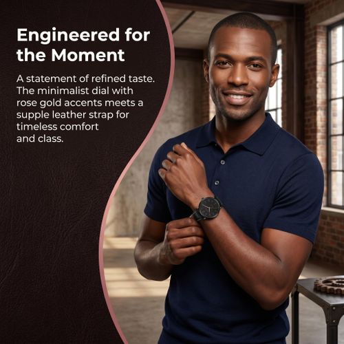 Fashion  Men's Leather Strap Quartz Watch Simple Leisure - Black - image 6