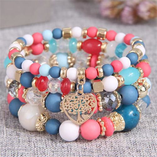 Fashion (4 Pieces/set) Multi Layered Bohemian Bracelet Resin Beads Women's  Vintage Heart Charm Bracelet