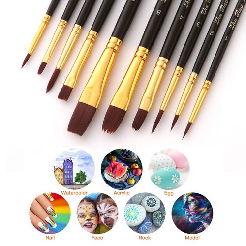 10Pcs/set Nylon Artist Paint Brush Professional Watercolor Acrylic