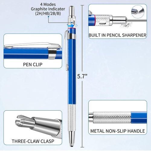 Welders Pencil With 12pcs Round Refills, 2.0 Mm Mechanical Pencil Marker  For Pipe Fitter Welder Con