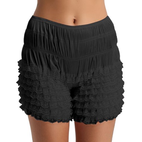 Fashion (Black) Womens Ruffle Summer Casual Shorts Bloomers Lace Sissy Frilly  Knickers Layered Boyshort Womens Clubwear Dance Shorts DOU